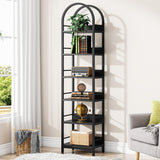 Tribesigns 78.7" Arched Industrial Wood 6-Tier Bookshelf with Metal Frame - Black Storage Organizer Tribesigns