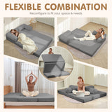 NLDD Convertible Sofa Bed Queen,5-in-1 Folding Boneless Couch Corduroy Futon Sofa Bed,Tri-Fold Mattress with Removable Armrests & Handle,Sleeper with Pull Out Bed for Small Space Living Room Bedroom NLDD