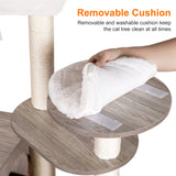 Heybly Cat Tree, Wood Litter Box Enclosure with Food Station, All-in-one Indoor Cat Furniture with Large Platform and Condo, Modern Style Cat Tower, Hammock, Rustic Gray HCT100SG Heybly