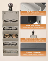 CO-Z Travel Sunglasses Organizer, Foldable Travel Sunglass Case with 5 Slots for Multiple Pairs, Portable Eyeglasses Holder Glasses Storage Box for Women Men Home Display Travel, Black & Gray CO-Z