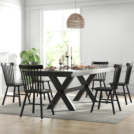 DM Furniture Dining Room Chairs Set of 6 Windsor Dining Chair with Spindle Back,Farmhouse Armless Side Chair,Solid Wood French Country Kitchen Chairs for Home/Patio/Restaurant, Black DM Furniture