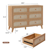 GANLLY 6 Drawer Dresser,Rattan Dresser for Bedroom, Mid-Century Modern Organizer Dresser for Closet Bedroom,Hallway,Entryway,Natural Brown GANLLY