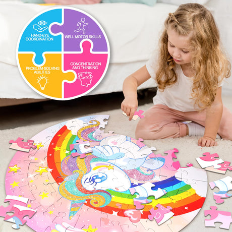 Jigsaw Puzzles for Kids Ages 4-6: Floor Puzzles for Kids Games 70 Pieces Large Toddler Educational Toys for Unicorn Activity Birthday Christmas Girls Boys Ages 3 4 5 6 7 8 9 10 Years Old Fikamd