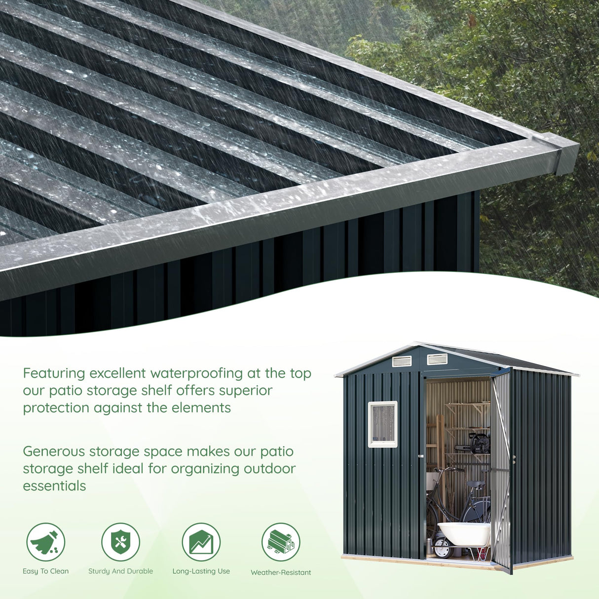 MistMo 6X4X6.5 FT Compact Vertical Outdoor Steel Storage Shed with Lockable Doors, Ideal for Garden, Backyard, and Patio Utility and Small Tool Storage,Bike Shed, Garbage Can, Chicken Coop Mistmo