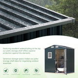 MistMo 6X4X6.5 FT Compact Vertical Outdoor Steel Storage Shed with Lockable Doors, Ideal for Garden, Backyard, and Patio Utility and Small Tool Storage,Bike Shed, Garbage Can, Chicken Coop Mistmo