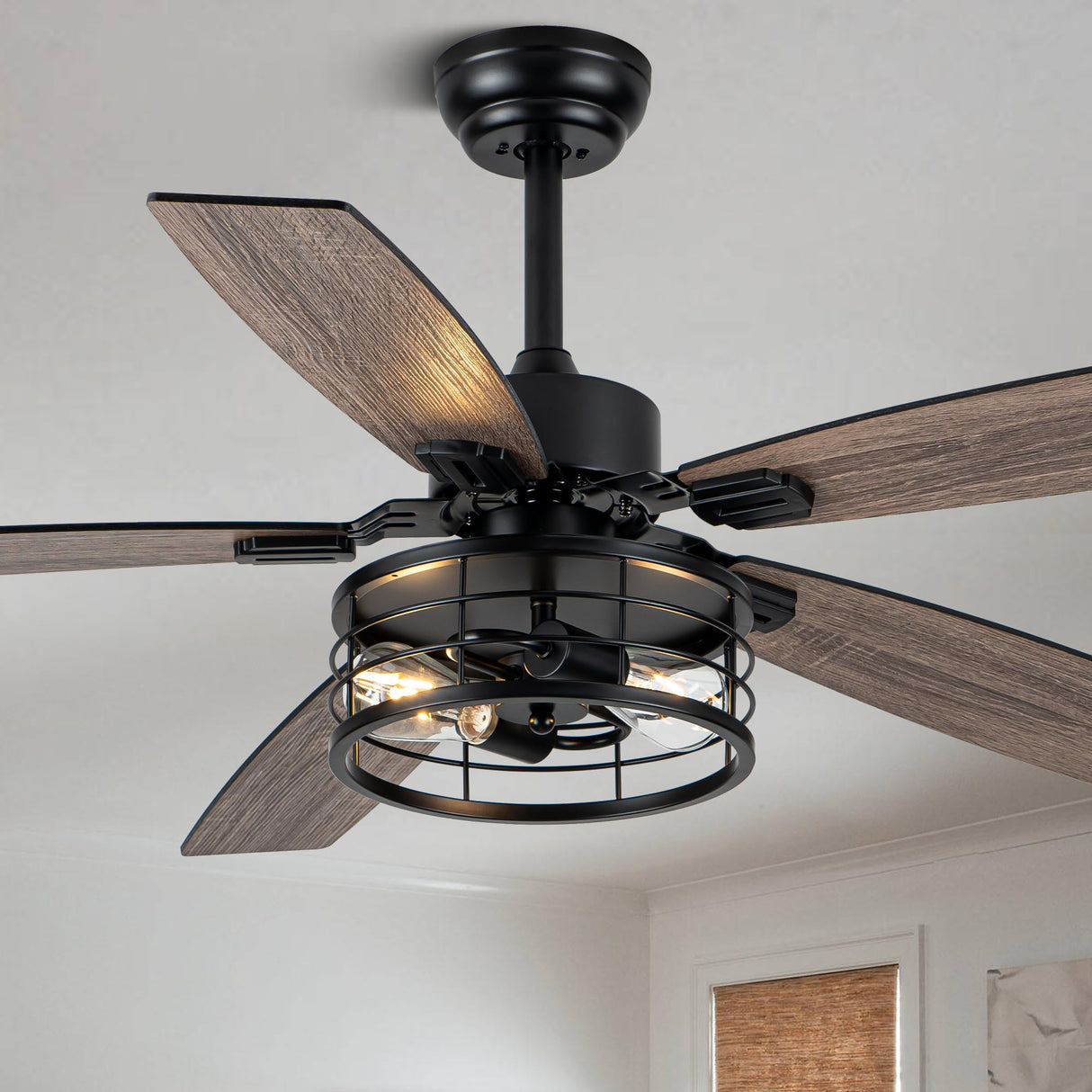 Curve Curio 52 Inch Farmhouse Ceiling Fan with Light and Remote Black Industrial Ceiling Fan Quiet and Reversible DC Motor Rustic Caged Chandelier Fan for Living Room Bedroom Patio Curve Curio