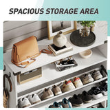 Vabches Shoe Storage Cabinet with 2 Flip Drawers,Freestanding Narrow Shoe Organizer with Open Storage,Hidden Slim Organizer Rack for Entryway,Hallway,White Vabches