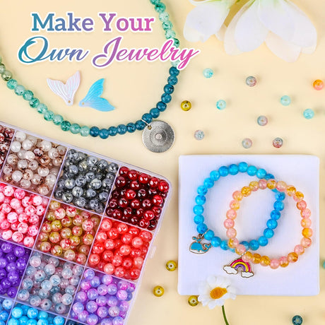 XSEINO 1200PCS 6mm Ink Glass Beads Kit, 24 Assorted Color Series Crystal Beads for Jewelry Making and DIY Crafts, Friendship Bracelets XSEINO