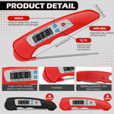 Xuhal 12 Pcs Digital Meat Thermometer with Probe Waterproof Instant Read Foldable Food Thermometer with Magnet for Kitchen Grilling Cooking Turkey Baking BBQ(Black, Red) Xuhal