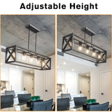 Espird Farmhouse Dining Room Light Fixture - 5 Light Matte Black Rectangle Light Fixture with Adjustable Height & Thickened Metal Dining Table Fixture Chandeliers for Dining Room&Kitchen Island Espird