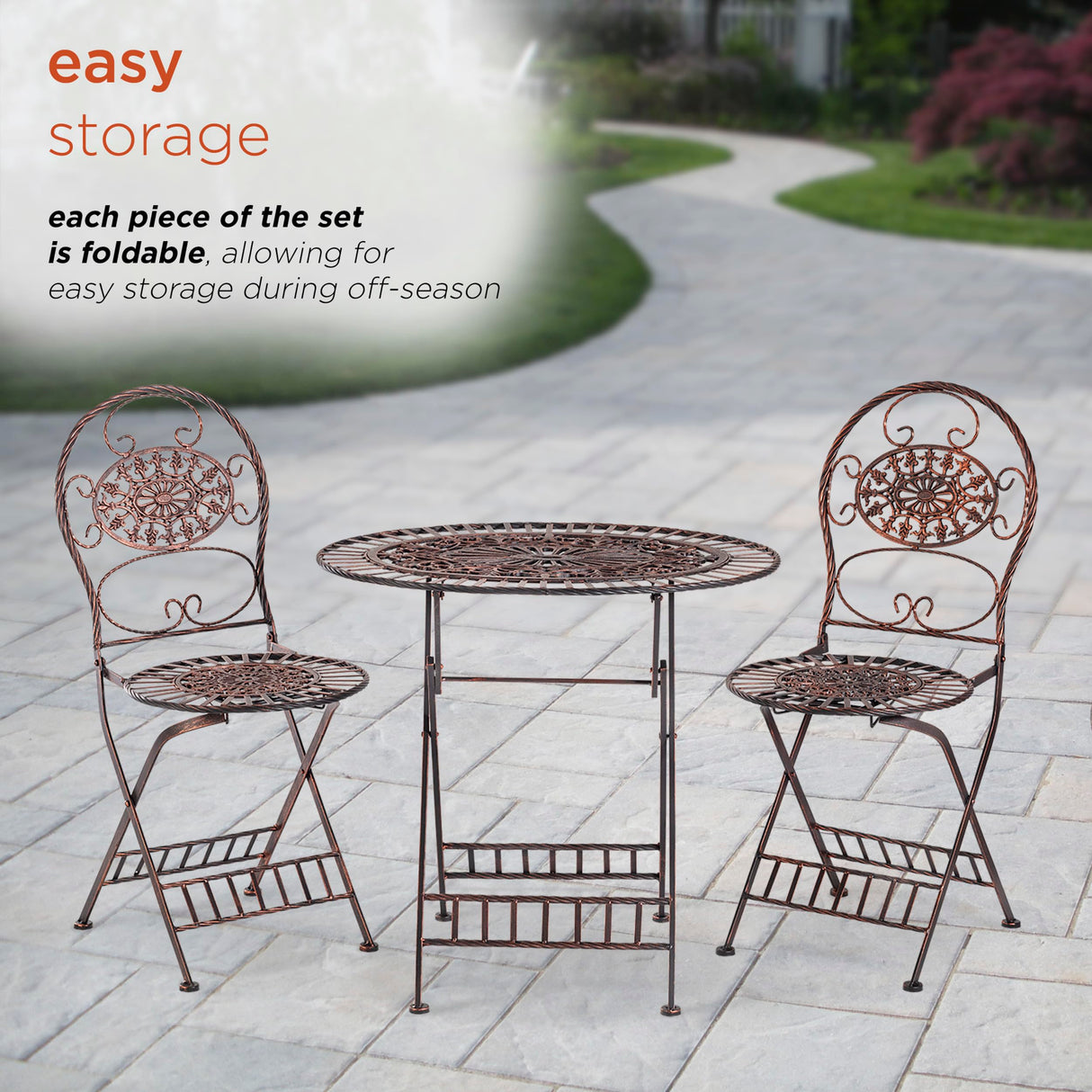 Alpine Corporation Indoor/Outdoor 3-Piece Oval Bistro Set Folding Table and Chairs Patio Seating, Bronze Alpine Corporation
