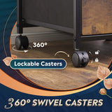 DEVAISE 2 Drawer Mobile File Cabinet, Rolling Printer Stand, Fabric Vertical Filing Cabinet fits A4 or Letter Size for Home Office, Rustic Brown Wood Grain Print DEVAISE