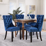 SoarFlash Velvet Dining Chairs Set of 2, Tall Back Side Chair, Modern Upholstered High-end Tufted Side Chair with Button Back Ring, Solid Wood Legs (Blue) SoarFlash