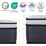 Full Mattress, 14 Inch Pillow Top Hybrid Mattress in a Box Medium Firm Fiberglass-Free, Soft Breathable Pressure Relief Memory Foam Pocket Innerspring Bed, CertiPUR-US Certified PAMYO