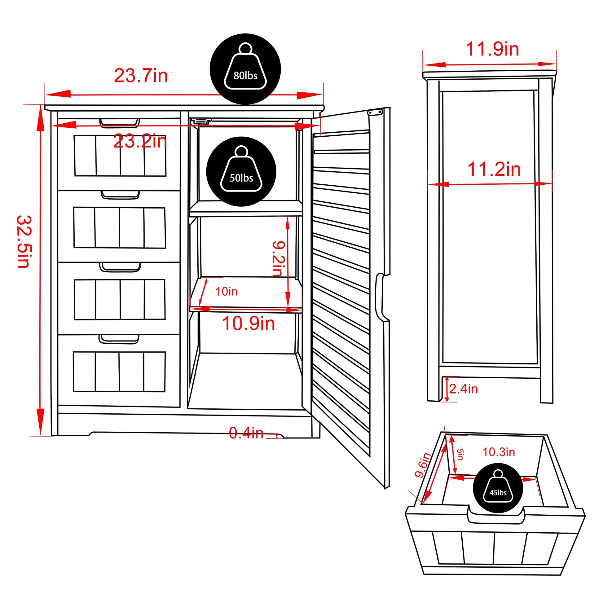 VEIKOU Bathroom Storage Cabinet with 4 Drawers, Freestanding Bamboo Cabinet with 2 Removable Shelves, Living Room Organizer Storage Cabinet, Natural - WoodArtSupply