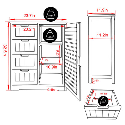 VEIKOU Bathroom Storage Cabinet with 4 Drawers, Freestanding Bamboo Cabinet with 2 Removable Shelves, Living Room Organizer Storage Cabinet, Natural - WoodArtSupply