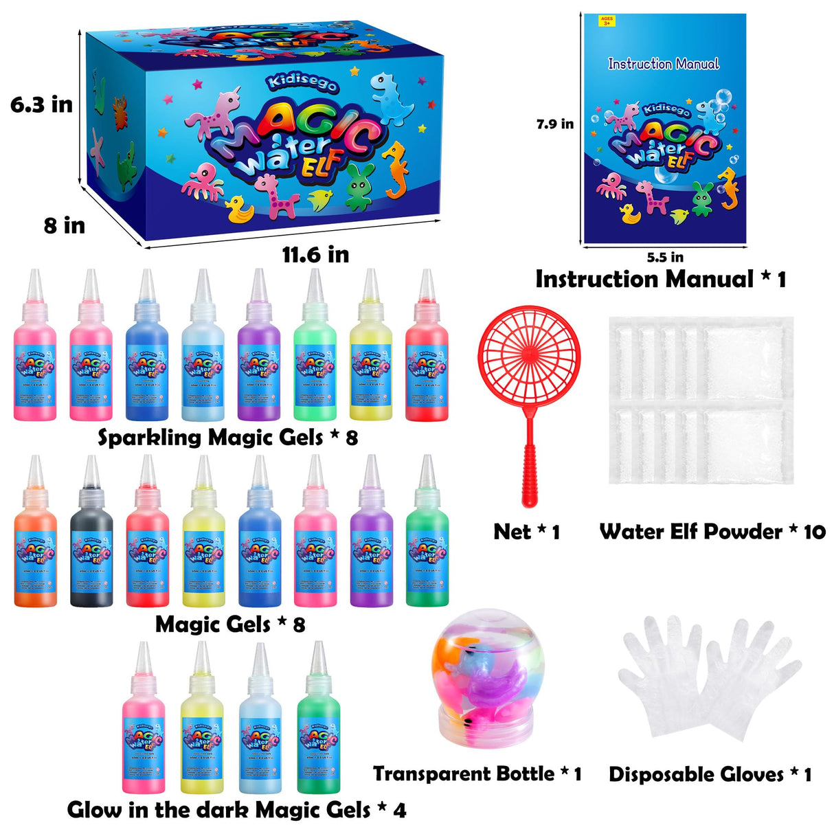 Kidisego Aqua Fairy Water Gel Kit for Kids, Magic Water Elf Toy Kit with 20 Colors Magic Gel, Aqua Fairy kit with 24 Shape Molds, Crate Your Own Magic Elf Kits Water Pets Craft Kits for Kids Kidisego