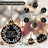 24 Pieces Wooden Christmas Ornaments Hemp Rope Wood Slices Painted Cutouts Tree Hanging for Indoor Outdoor Decoration (Simple Style) Jetec