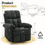Korser Recliner Chair, Swivel Rocker Recliner Chair for Adults, Small Recliners for Small Spaces, Upholstered Manual Recliner with Side Pockets, Nursery Rocking Chair for Living Room, Chenille, Black Korser