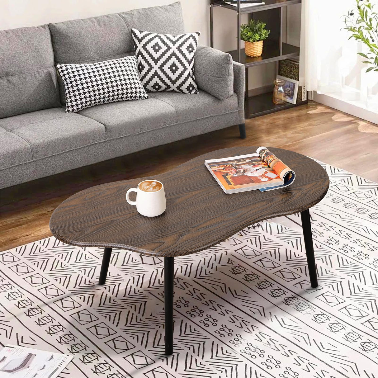 Modern Coffee Tables for Living Room Cloud Shape Center Table Industrial Irregular Wood Grain Table Top Coffee Table, Rustic Brown Unique Furniture for Living Room Home FEUFOAM