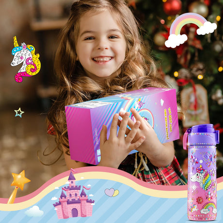Gifts for Girls 4-12, Decorate Your Own Water Bottle Kits for Girls, Unicorn Diamond Painting Toys & Friendship Bracelet Kit, Fun Arts Crafts for Kids Ages 4-6-8-10, Birthday Gifts Toys for Kids BOOH