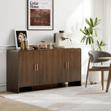 ONBRILL 60" Sideboard Buffet Cabinet with Storage, Curved Design Farmhouse Coffee Bar Cabinet with 4 Doors & Adjustable Shelves for Living Room, Kitchen, Hallway, Walnut ONBRILL