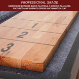 Hathaway Challenger 12-Ft Shuffleboard Table w Walnut Finish, Hardwood Playfield, Storage Cabinets Hathaway