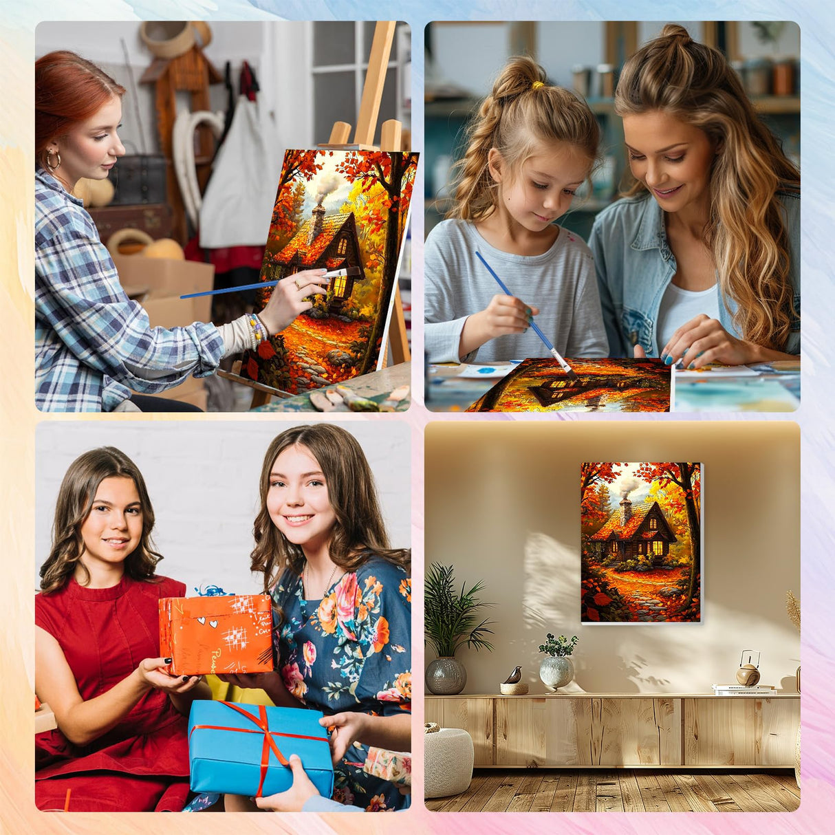 HEIBAGO Framed Paint by Numbers Kit for Adults, Fall Paint by Numbers for Beginner, Landscape Adult Paint by Number Kits on Canvas, Maple leaves painting by numbers for gift home wall decor 12*16 inch HEIBAGO