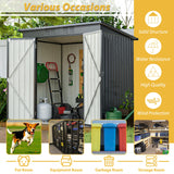Jintop 6x4 FT Galvanized Steel Garden Sheds with Ventilation and Sloped Roof, Metal Storage Locker Includes A Lock,Key & Hinged Doors,2 Pairs of Gloves,for Tool,Equipment,Black Jintop