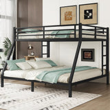 Queen Over King Bunk Bed for Adults, Teens, Queen Over King Bunk Beds with 2 Ladder and Full Length Guardrail, Heavy Buty Bunk Beds with Noise-Reducing Rubber Stoppers, Black Bellemave