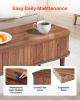 VEVOR Fluted Lift Top Coffee Table, Oval Walnut Coffee Table with 3 Hidden Compartment, Mid Century Modern Wood Center Table with Storage, Lift up Tabletop for Home Living Room Office, Easy Assembly VEVOR