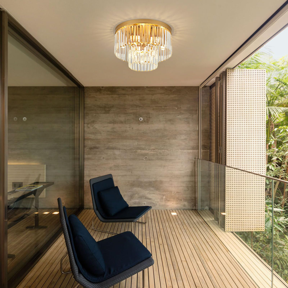 Faibra 17" Gold Crystal Ceiling Light - Modern 9-Light 2-Tier Luxury K9 Crystal Fixture for Dining Room, Kitchen, Island, Living Room, Bedroom Faibra