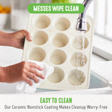 GreenLife 12-Cup Muffin Pan, Healthy Ceramic Nonstick Bakeware, PFOA & PFAS-Free Cupcake Tray, Durable Baking Pan, Versatile Kitchen Essential, Easy Clean Muffin Mold, Nonstick Baking Sheet, Turquoise GreenLife