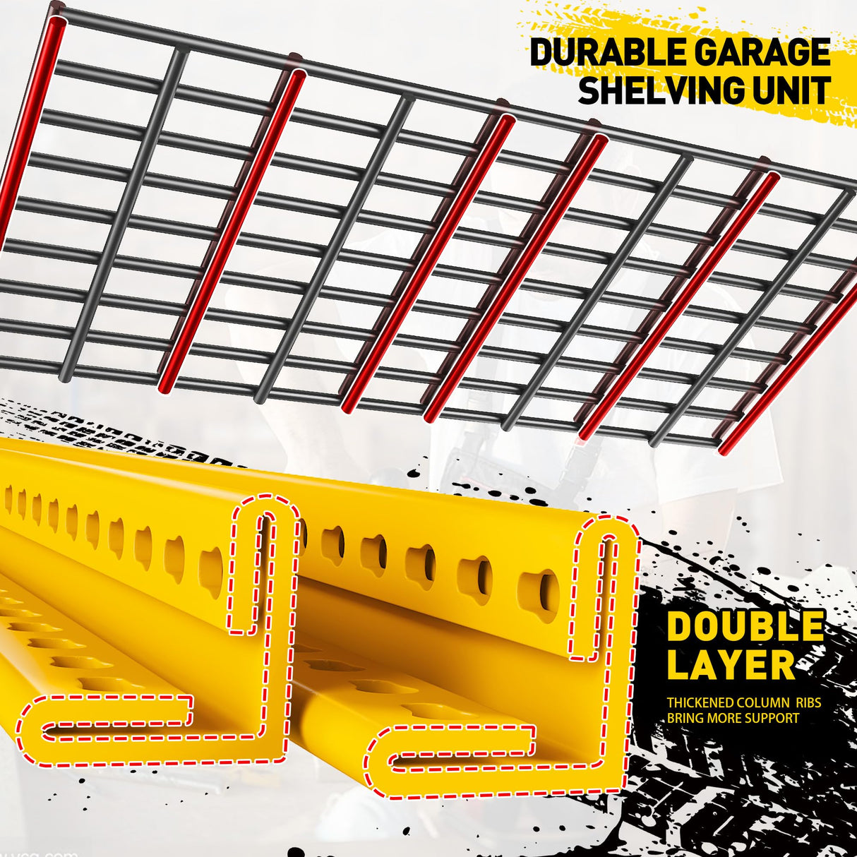 REIBII Garage Shelving Load 3000LBS, 5-Tier Storage Shelves, Adjustable Heavy Duty Metal Shelving Unit for Pantry, Basement, Warehouse, 72" H x 36" W x 16" D H, 3PC REIBII