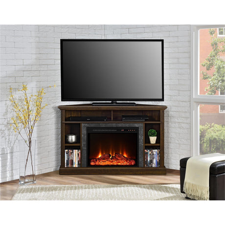Ameriwood Home Overland Fireplace TV Stand for TVs up to 50 Inch, Replaceable Electric Fireplace Insert Heater, Remote Control, Timer, Realistic Log and Flame Effect, Espresso Ameriwood Home