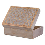Scallop Wooden Box (Extra Large) - Light Burnt Over Grey Decorative Box w/ Felt Pads Underneath & Wooden Carving - Unique Handmade Mangowood Keepsake Storage Box for Jewelry - 10.5 x 7.5 x 4" Mela Artisans