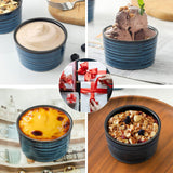Tikooere Ceramic Ramekins 6 oz, Oven Safe Souffle Dish Set of 6 for Baking, Porcelain Dipping Sauce Bowls for Creme Brulee,Stackable Custard Cups for Pudding, Ice Cream, Lava Cakes, Blue Tikooere