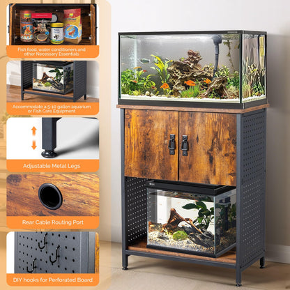 VINGLI 20 Gallon Fish Tank Stand, Metal Frame Aquarium Stand with Cabinet for Double Fish Tank ＆ Accessories Storage, 25.99" L* 13.78" W Tabletop, 550 LBS Capacity, Rustic Brown