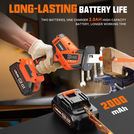 Cordless Reciprocating Saw With 8 Blades – Brushless Motor, Variable Speed 0‑3200 SPM, 2×2000mAh Batteries, Tool‑Free Blade Change, Power Reciprocating Saw for PVC Wood, Metal Cutting DIY olmlmo