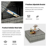 HOMREST 8 Pieces Outdoor Patio Furniture Set with 44" Propane Fire Pit Table, PE Rattan Sectional Sofa Conversation Set w/Adjustable Bracket,Wood Coffee Table for Backyard (Grey) HOMREST