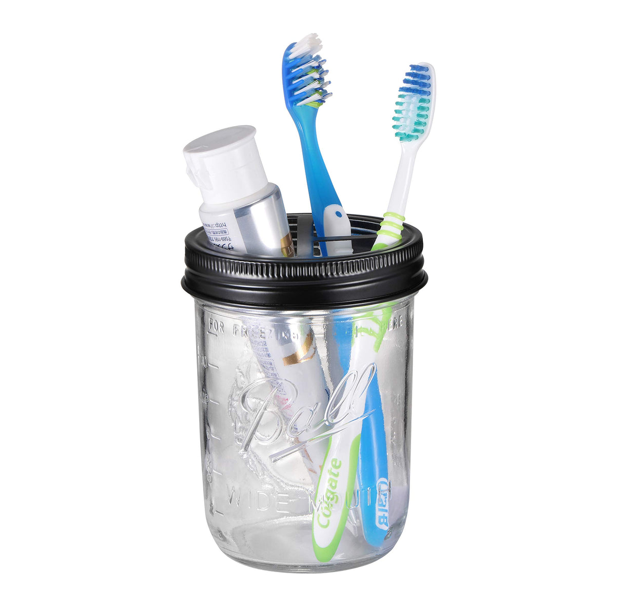 [Wide Mouth ONLY] SheeChung 2 Pack Mason Jar Toothbrush Holder Lid - Rustproof 304 Stainless Steel for Ball Mason Jar or Any Pint. Jar, Farmhouse Decor Bathroom Accessories Set - Black SheeChung