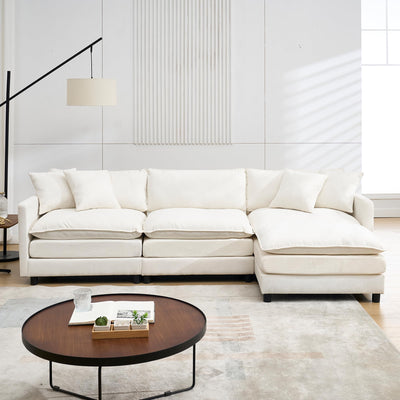 Modular Convertible Sectional Couch, 4 Seat L Shaped Sofa Reversible Chaise Sectional Sofa Deep Seat Cloud Couch Chenille for Home, Apartment, Dorm (Cream White, L Shaped)