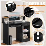 Yaheetech Home Office Wood Computer Desk with Drawers and Pull-Out Keyboard Tray, Study Writing Desk PC Laptop Table with Hutch and Storage Shelves, Modern Workstation, Black Yaheetech