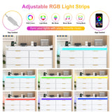 knoworld 8 Drawer Dressers for Bedroom, White Dresser with LED Lights and Power Outlet, Wood LED Dresser, Double Wide Modern Chest of Drawers for Bedroom, Entryway, Hallway knoworld