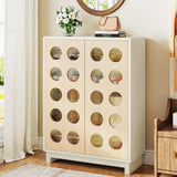 Tribesigns Shoe Cabinet with Adjustable Shelves: Modern Storage Buffet Cabinet with Acrylic Doors and LED Light, 5-Tier Wood Shoe Storage Organizer for Entryway, Living Room, Beige and Natural Wood Tribesigns