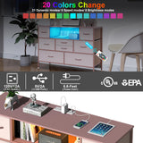 Simoretus Dresser with Charging Station and LED Light for Bedroom 8 Fabric Drawers Chest of Drawers with Power Outlet Storage Open Shelf for Living Room TV Stand Closet Hallway (Pink) Simoretus