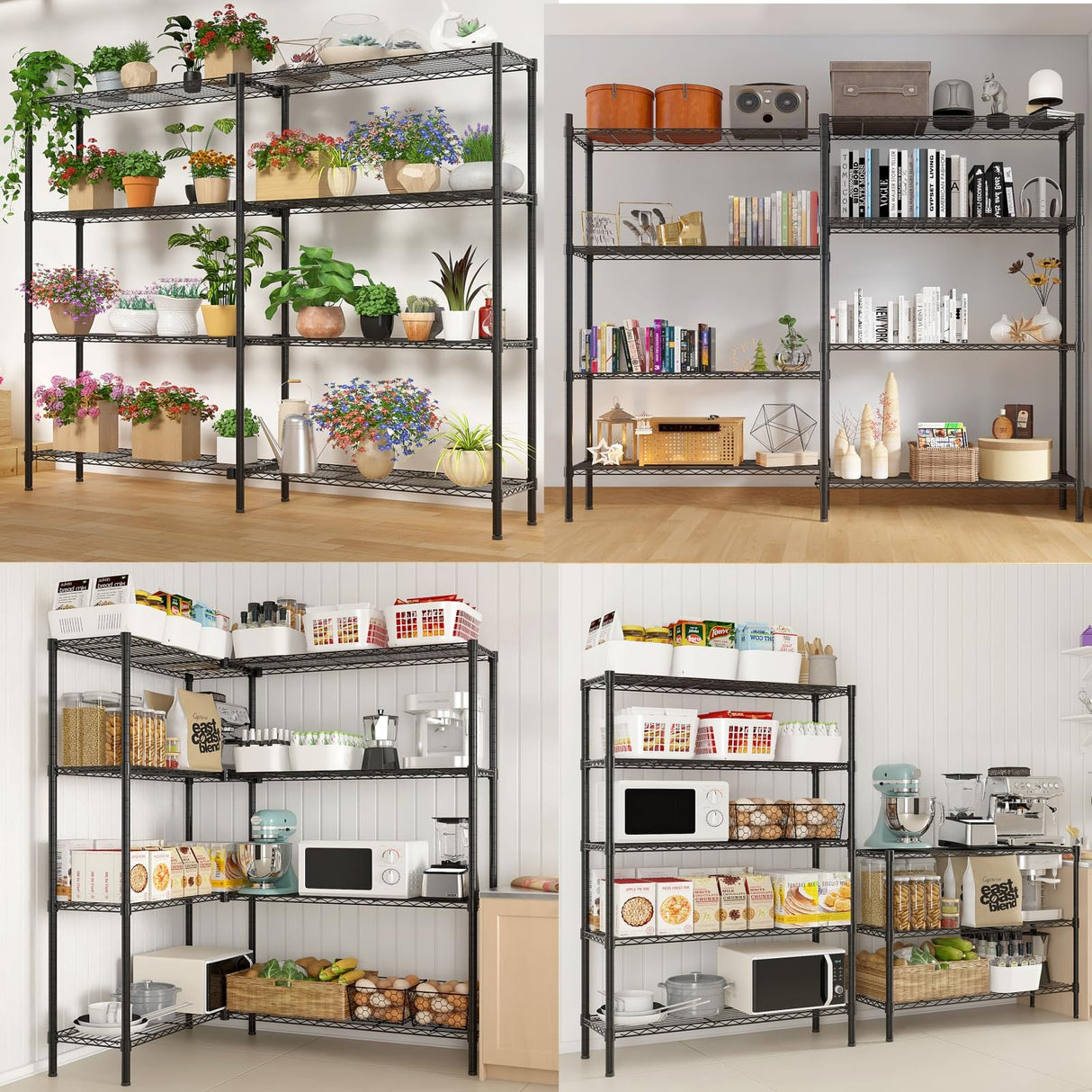L Shaped Adjustable Storage Shelves 49.2''W X 70.86''H , 4 Tier Wire Shelving Unit, Heavy Duty Garage Corner Shelf, Metal Standing Shelf Units, Pantry Shelf for Corner Laundry Kitchen Pantry Closet SESAISHEIR