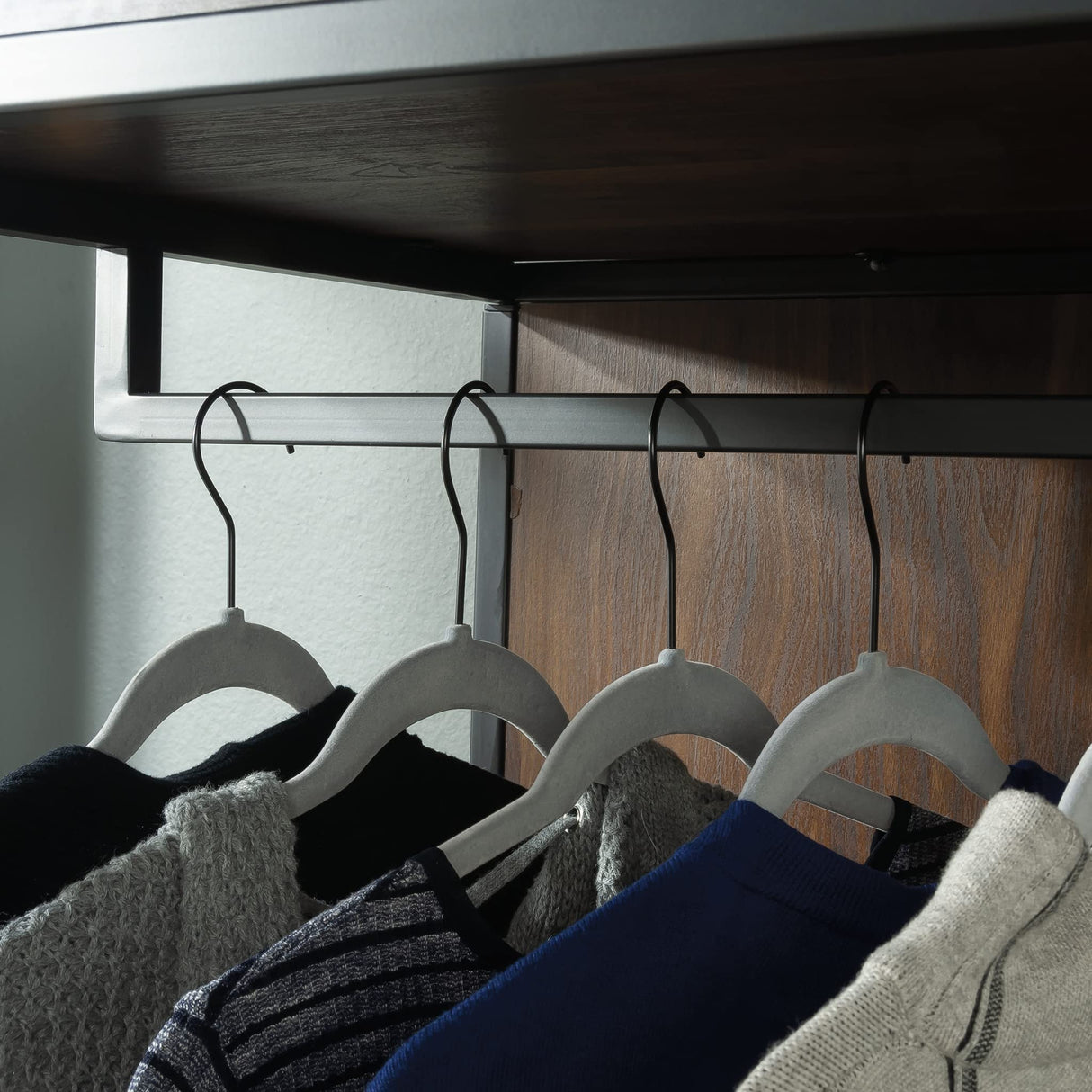 Sauder Nova Loft Open Wardrobe with Drawers, L: 32.99" x W: 21.97" x H: 65.98", Grand Walnut finish Sauder