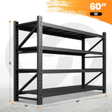 60” W Heavy Duty Garage Shelving, 5000LBS Metal Storage Shelves, 4 Tier Storage rack shelf, Steel Industrial Shelving , Adjustable Standing Shelf for Basement / Warehouse 60"W x 24"D x 70"H, Black AFAIF