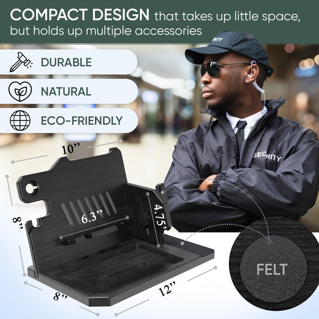 BARVA Adaptive Wood Gun Rack 2 Phone Docking Charging Station Gifts for Men Dad Birthday Ideas Nightstand Organizer Charging Dock Watch Charging Stand Wallet Key Gadget Device Bedroom Bedside Holder BarvA